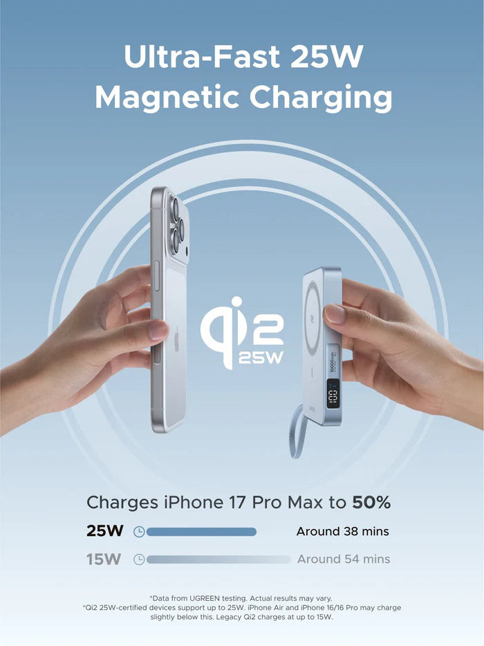 UGREEN MagFlow Magnetic Wireless Power Bank (10000mAh, Qi2 25W, MagSafe-compatible)