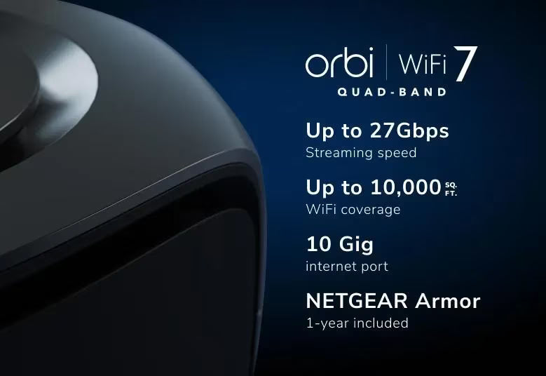 Orbi 970 Series Quad-band Wi-Fi 7 Mesh, Black or White Edition