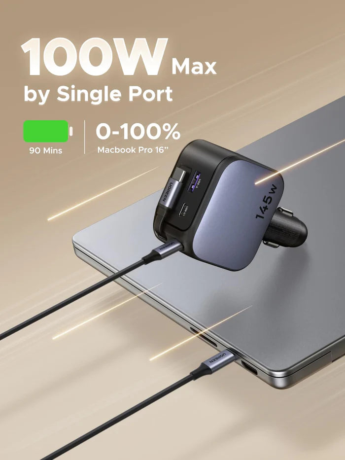 UGREEN Nexode Car Charger 145W with Retractable USB-C Cable