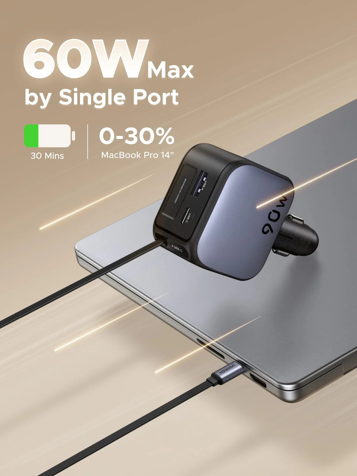 REEN Nexode Car Charger 90W with Retractable USB-C Cable