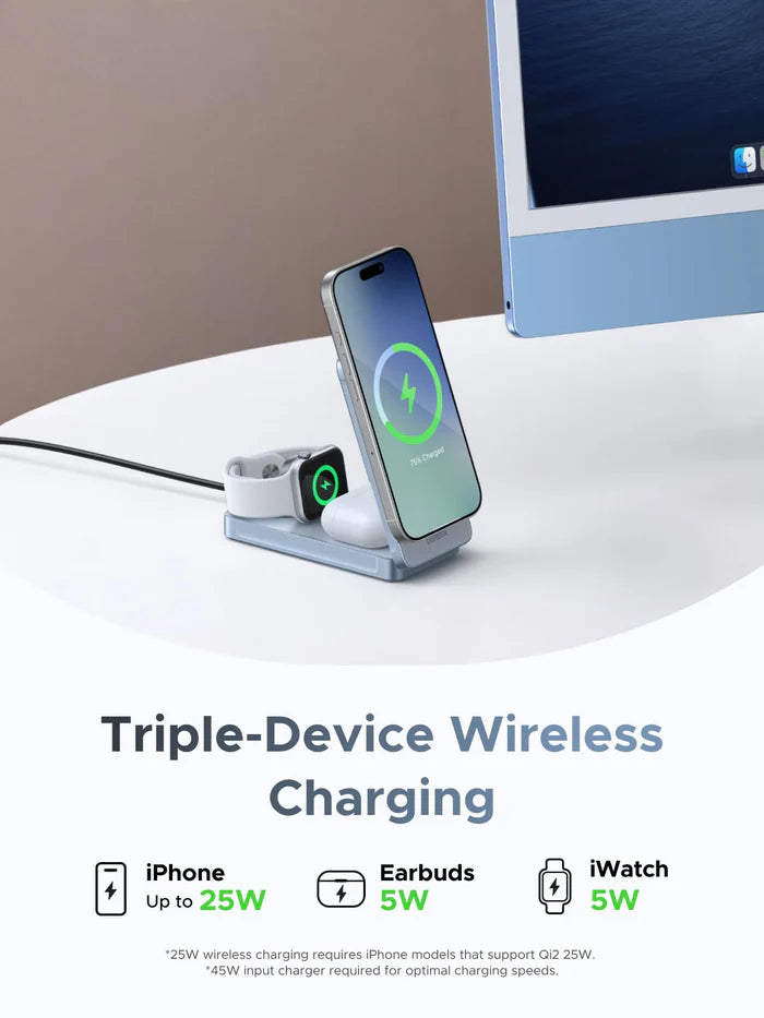 UGREEN MagFlow 3-in-1 Magnetic Wireless Charger (Qi2 25W, MagSafe-Compatible)