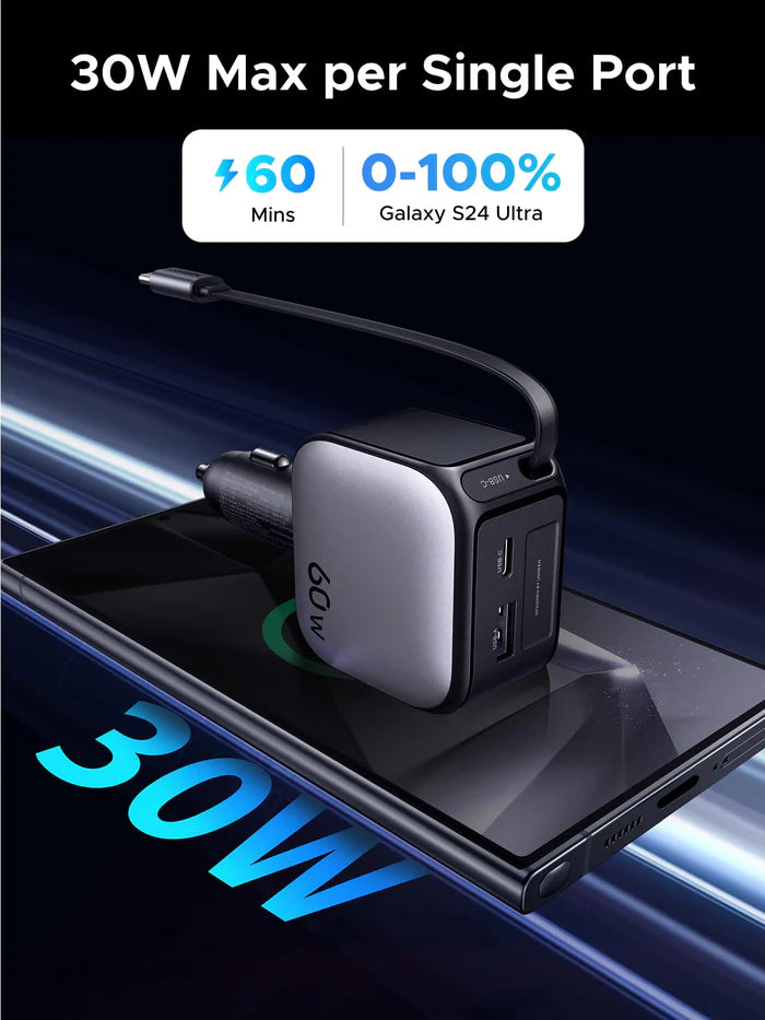 UGREEN Nexode Car Charger 60W with Retractable USB-C Cable