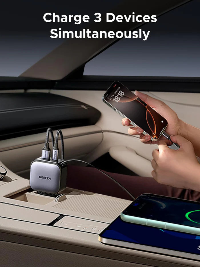 UGREEN Nexode Car Charger 60W with Retractable USB-C Cable