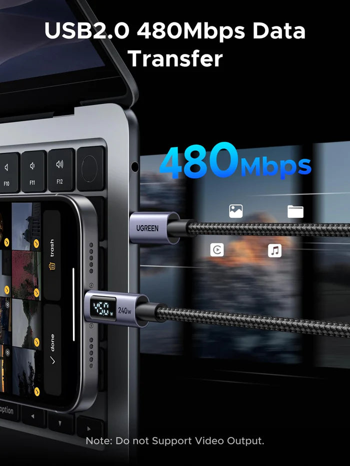 UGREEN USB-C Nylon Braided Cable (240W, Digital Display, 480Mbps)