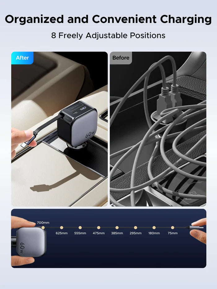 UGREEN Nexode Car Charger 60W with Retractable USB-C Cable