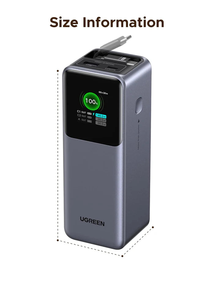 UGREEN Nexode Power Bank 20000mAh 165W with Retractable USB-C Cable