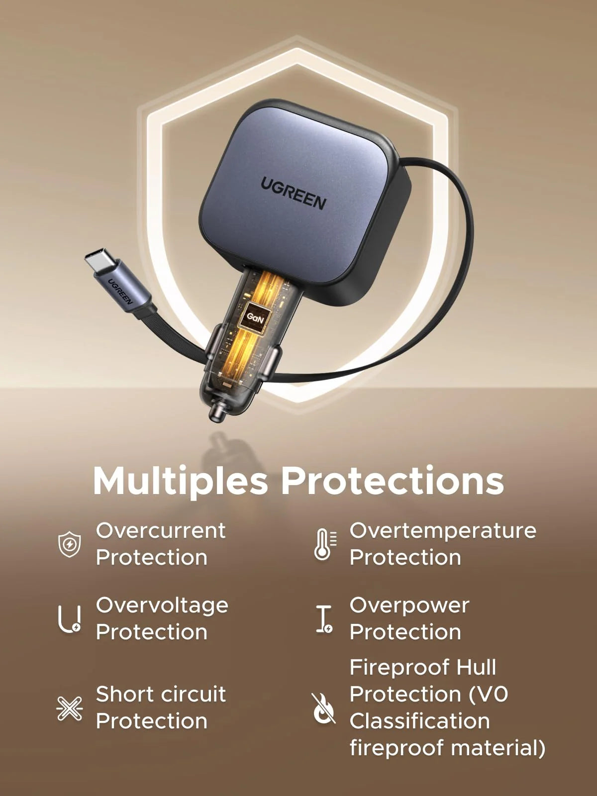 REEN Nexode Car Charger 90W with Retractable USB-C Cable